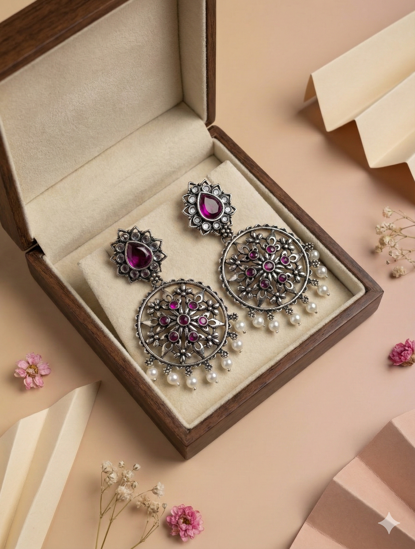 Drop Ring Oxidised Earring