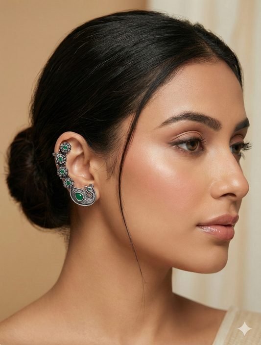 Chandrakala Noir Floral Earcuffs