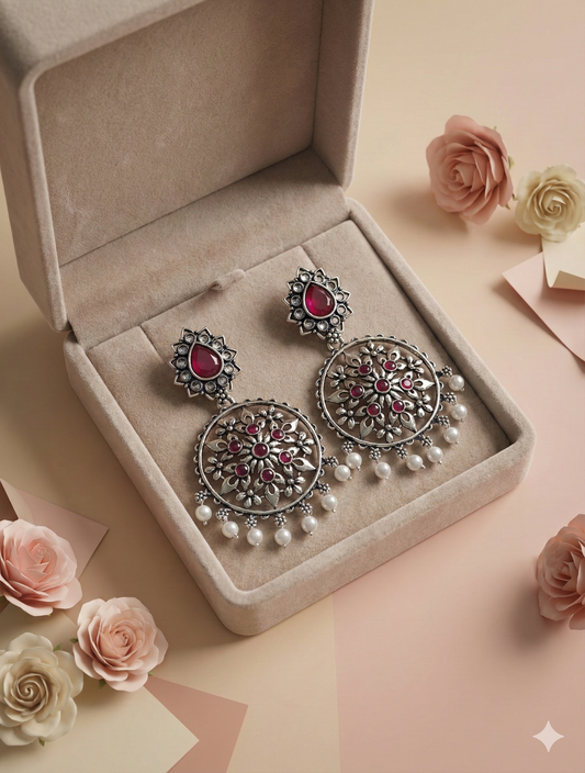 Drop Ring Oxidised Earring