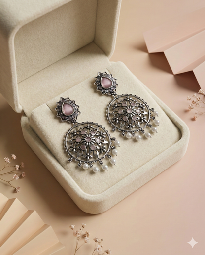 Drop Ring Oxidised Earring