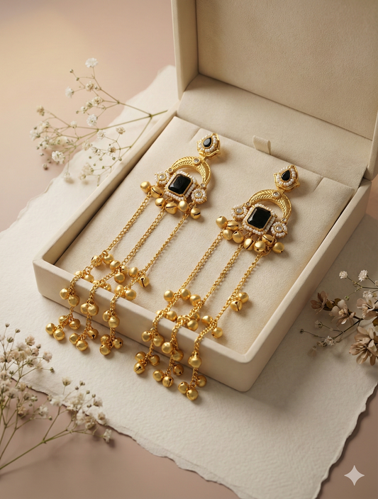 Half Moon Long Ghungroo Earrings